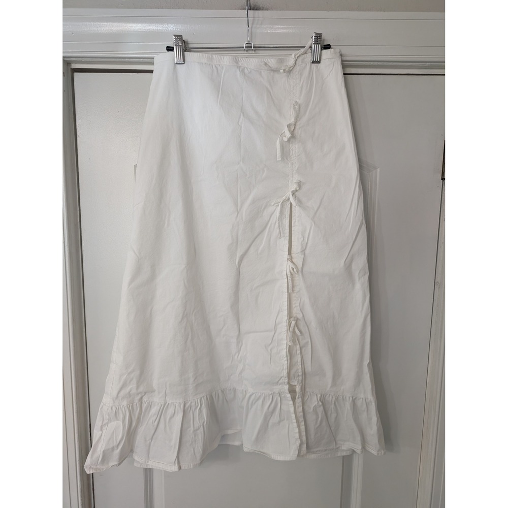 Tiger Mist White Side Tie Ruffle Hem Midi Skirt Small Cotton Blend maxi coastal